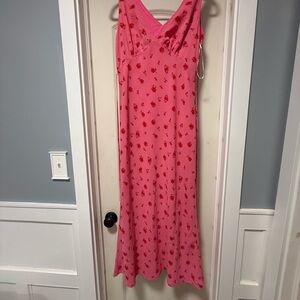 Princess Polly Pink Maxi Dress with Red Floral Pattern